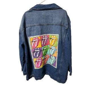 Denim Jacket Upcycle Plus Size Sz 3XL Rolling Stones Vintage Distressed